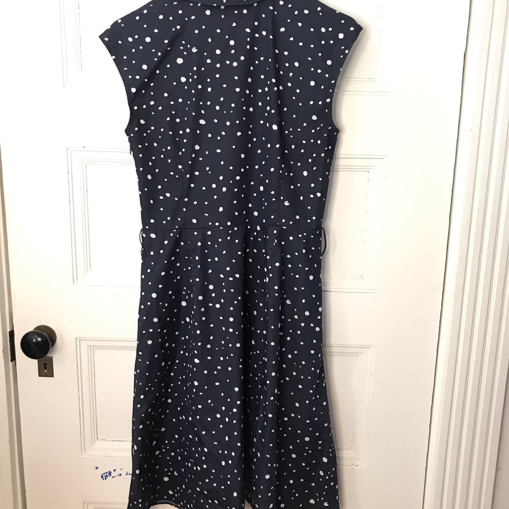 Ann Taylor Blue White Cotton Stretch Polka Dot Shirt Dress - Picture 3 of 4
